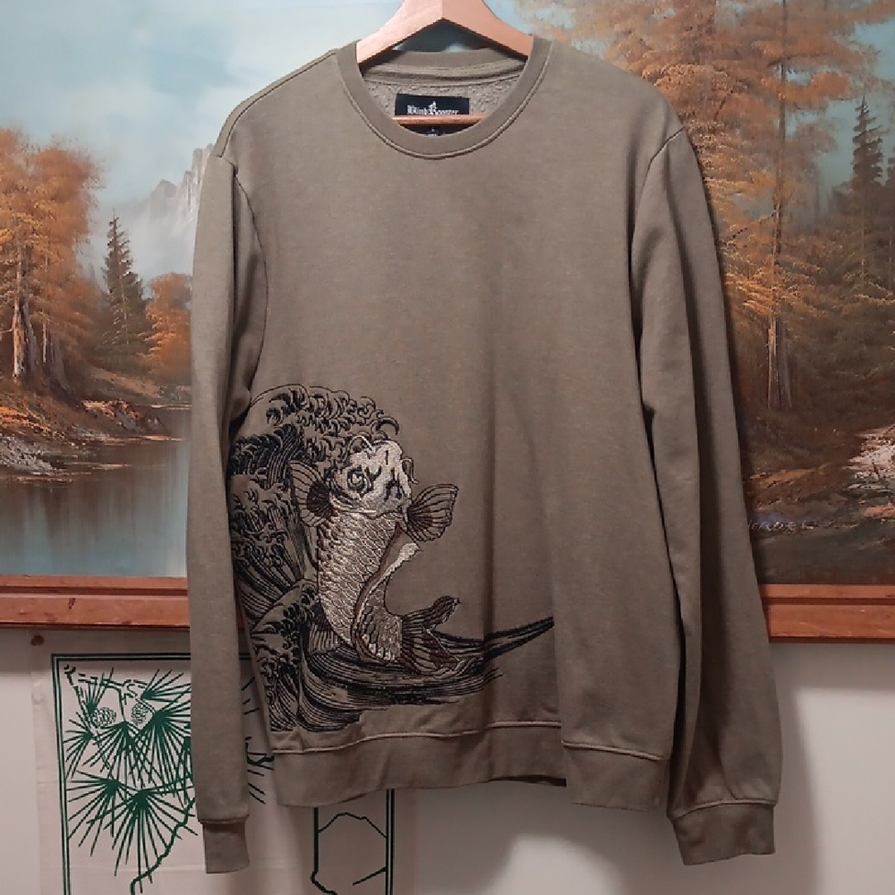 FINAL PRICE! Like New Embroidered Koi Fish/Great Wave Sweatshirt